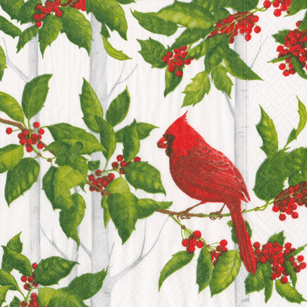 Caspari Paper Napkins - Holly & Songbirds - Luncheon Size 20 Pack