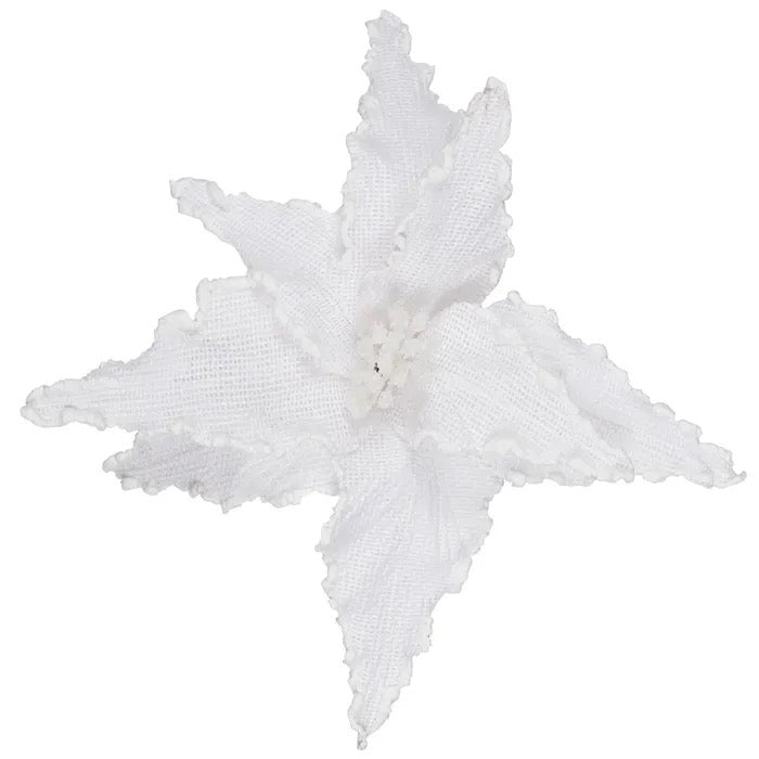 Christmas Poinsettia - White Woven Fabric with Berry Centre