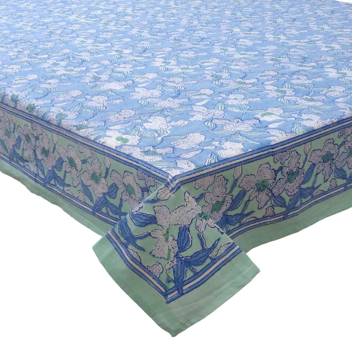 FINAL SALE  Block Printed Cotton Tablecloth 'LOTUS'