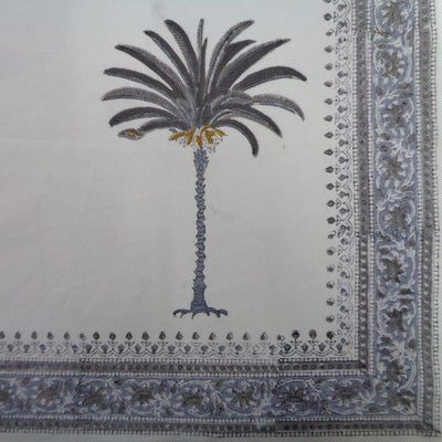 FINAL SALE  Block Printed Cotton Tablecloth 'GREY PALM' SQUARE TABLECLOTH