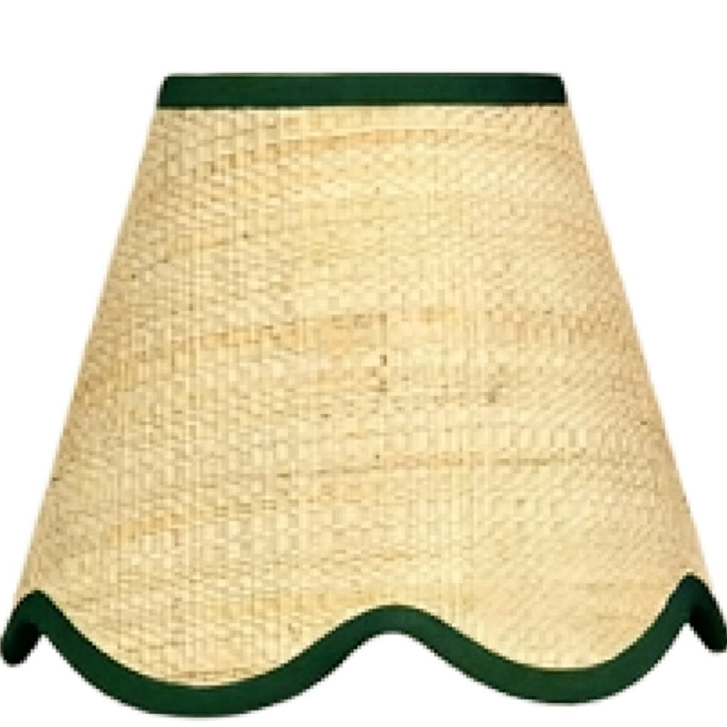 'Regent' Lamp Shade - Seagrass with Green Scalloped Trim