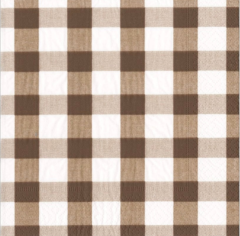 Paper Napkins - Chocolate Gingham - Luncheon Size 20 Pack