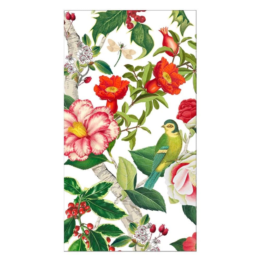 Caspari PREMIUM Guest Napkins - Christmas Chinoiserie White - Pack of 15