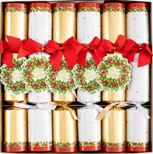 Christmas Crackers 'Holly & Berry Wreath'  Box of Six Crackers