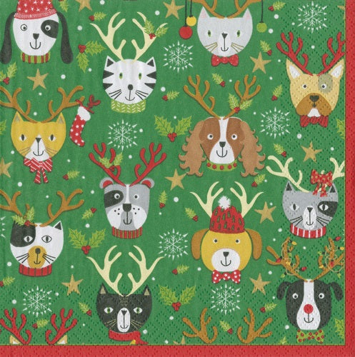 Paper Napkins - Pets In Antlers - Luncheon Size 20 Pack