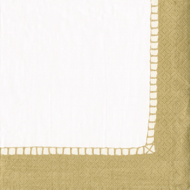 Caspari Paper Napkins - Linen Border - Gold - Luncheon Size 20 Pack