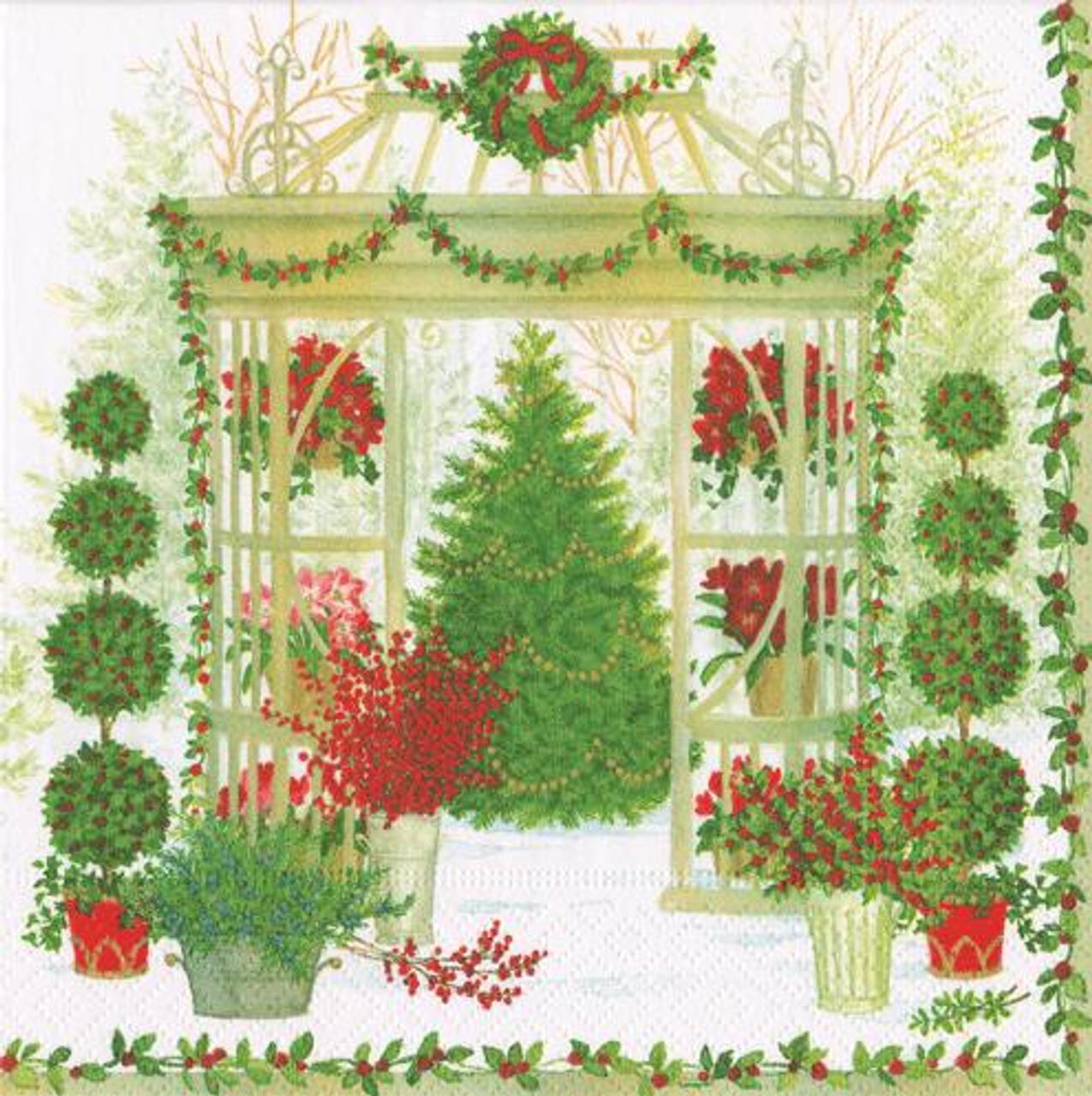 Caspari Paper Napkins - Winter Conservatory -Luncheon Size 20pack *Christmas