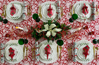 Block Printed Tablecloth 'Rococco' Red