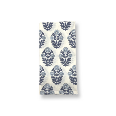 Set of 4 Hand Block Printed Cloth Napkin - 'Poppy - Blue'