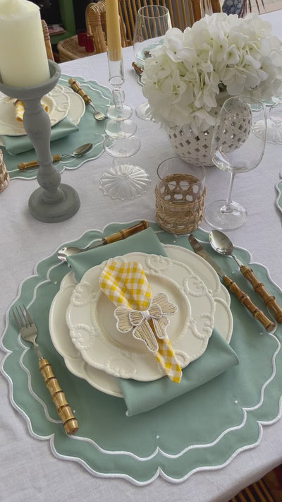 'High Tea' Placemat and Napkin Set - Soft Green/Blue -Round