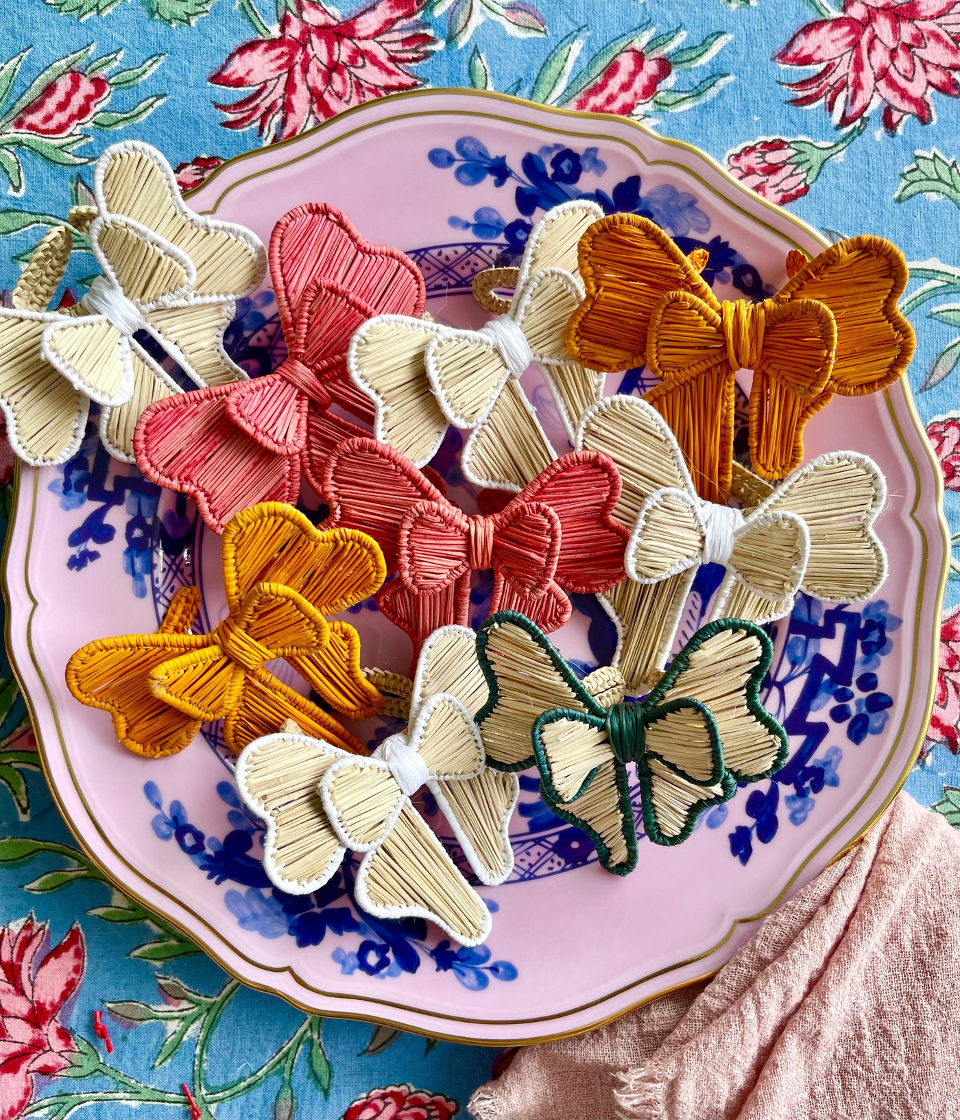 SAMPLES, SECONDS & OVERSTOCKS Rattan Bow Napkin Ring -Mustard Orange FINAL SALE