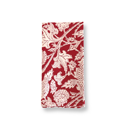 Set of 4 Hand Block Printed 'Rococco Red' Cloth Napkins