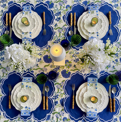'High Tea' Placemat and Napkin Set -Bright Navy Scalloped