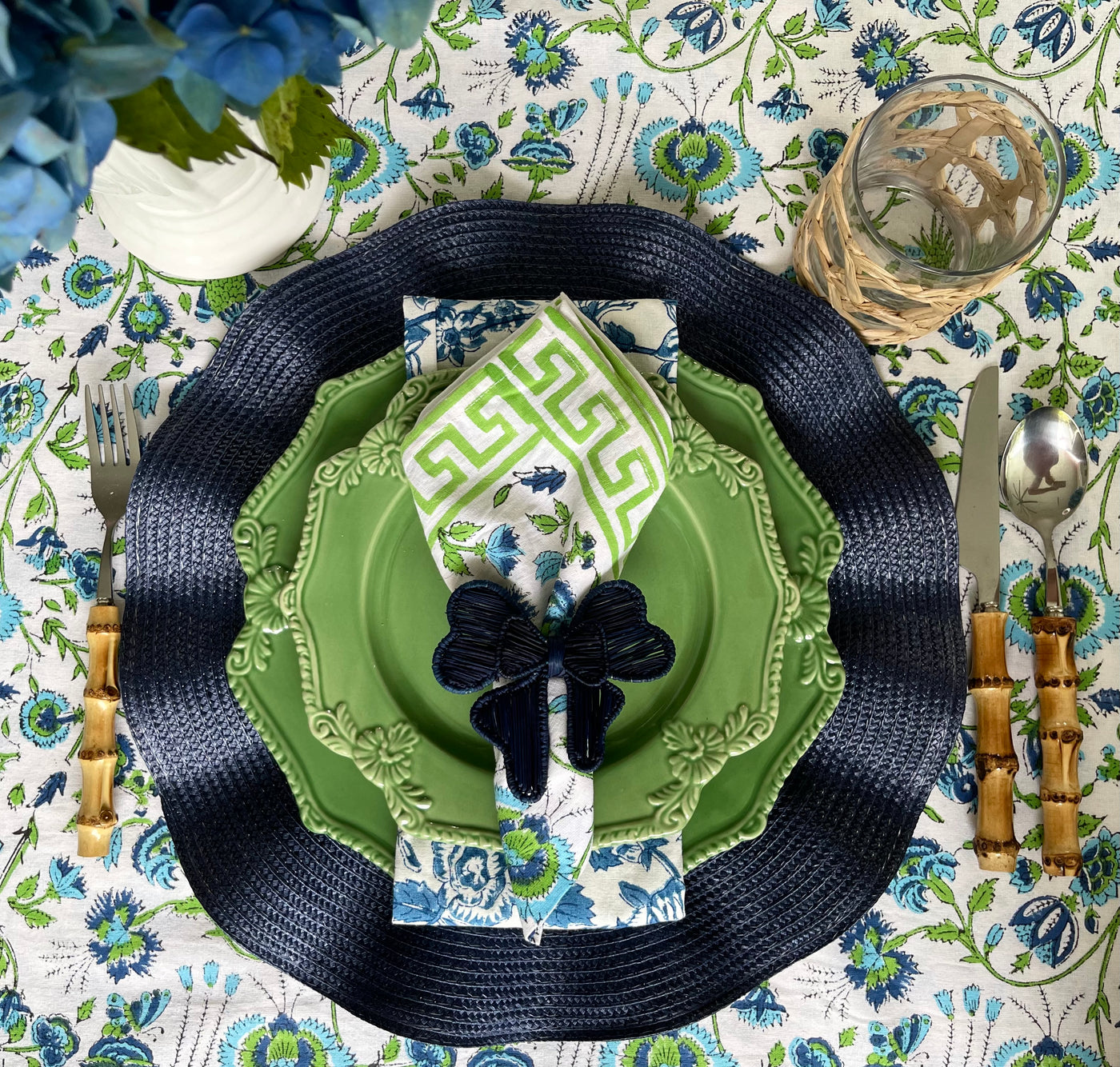 SAMPLES, SECONDS & OVERSTOCKS Rattan Bow Napkin Ring - Navy Blue FINAL SALE