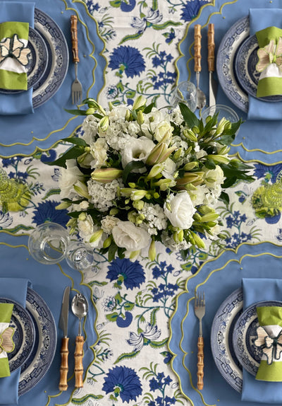 'High Tea' Placemat and Napkin Set - Blue and Chartreuse -Round