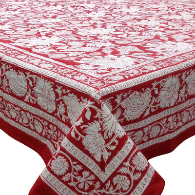 Block Printed Tablecloth 'Rococco' Red