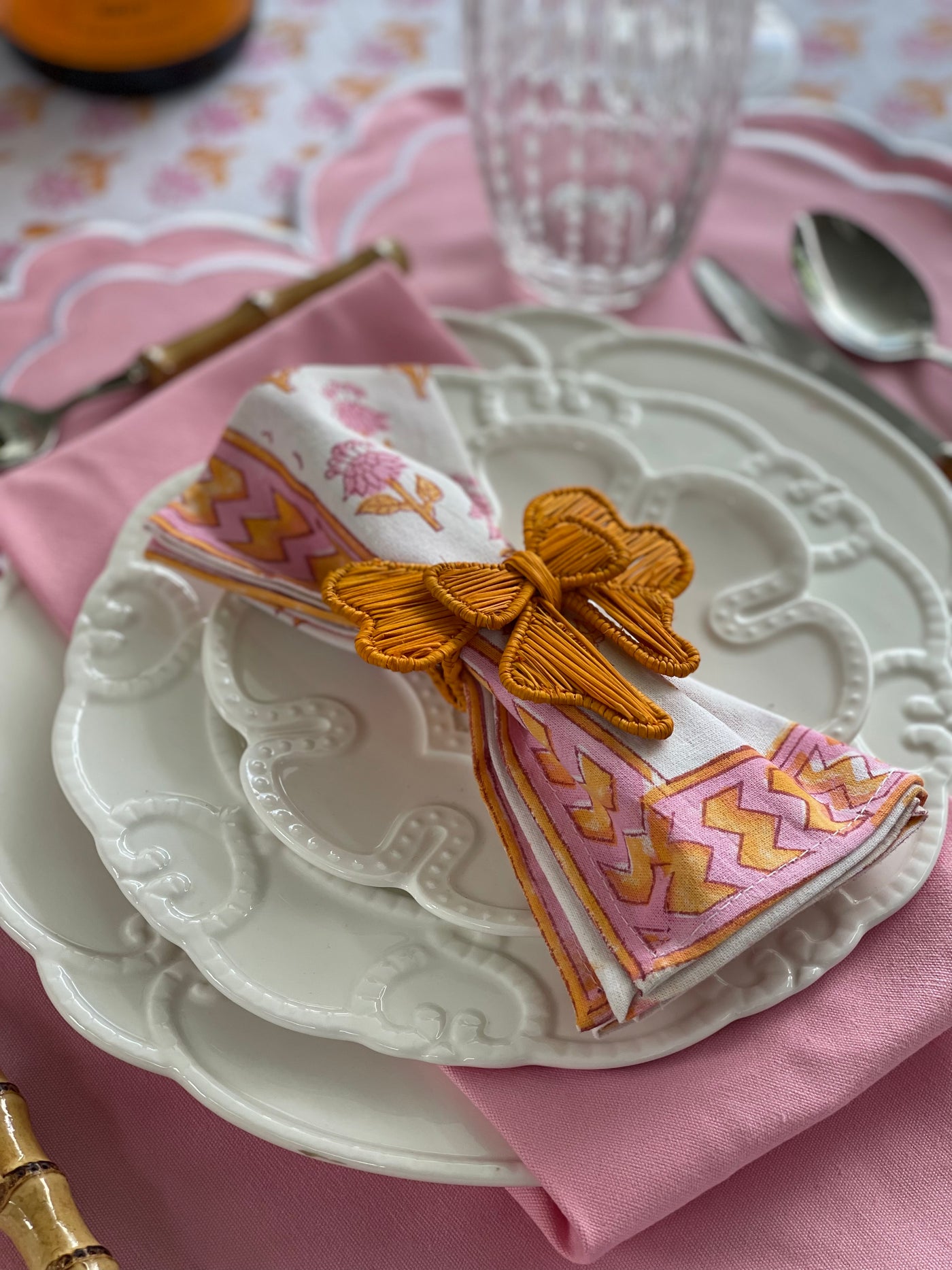 SAMPLES, SECONDS & OVERSTOCKS Rattan Bow Napkin Ring -Mustard Orange FINAL SALE