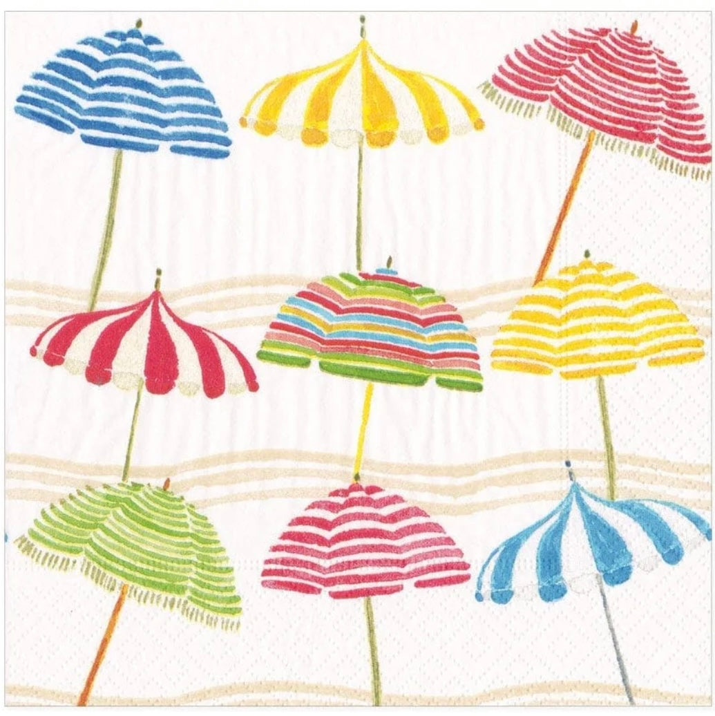 Caspari Paper Napkins - Beach Umbrellas - Luncheon Size  20 per pack