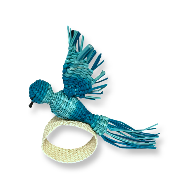 FINAL SALE Rattan Hummingbird Napkin Ring  - Blue CLEARANCE
