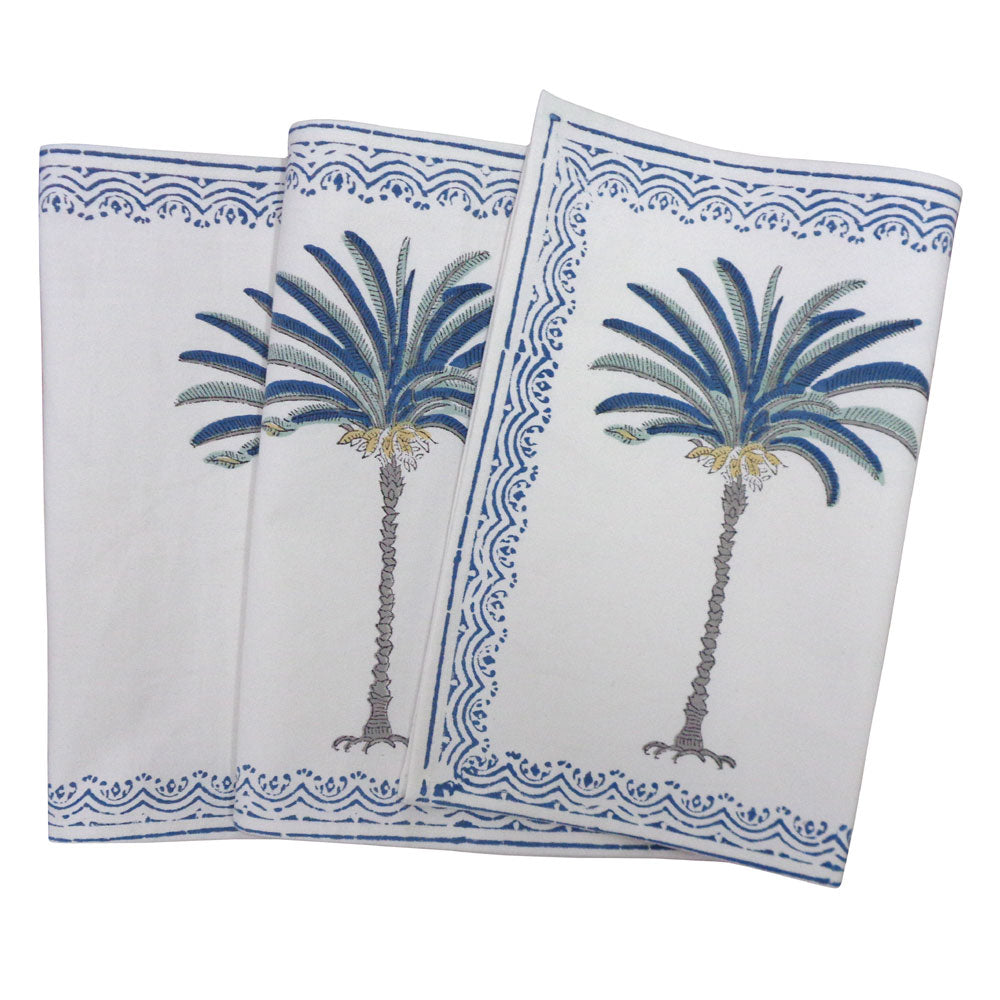Hand Block Printed Blue Palm Tree Table Runner