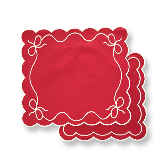 'High Tea' Placemat and Napkin Set - Red 'Bows'