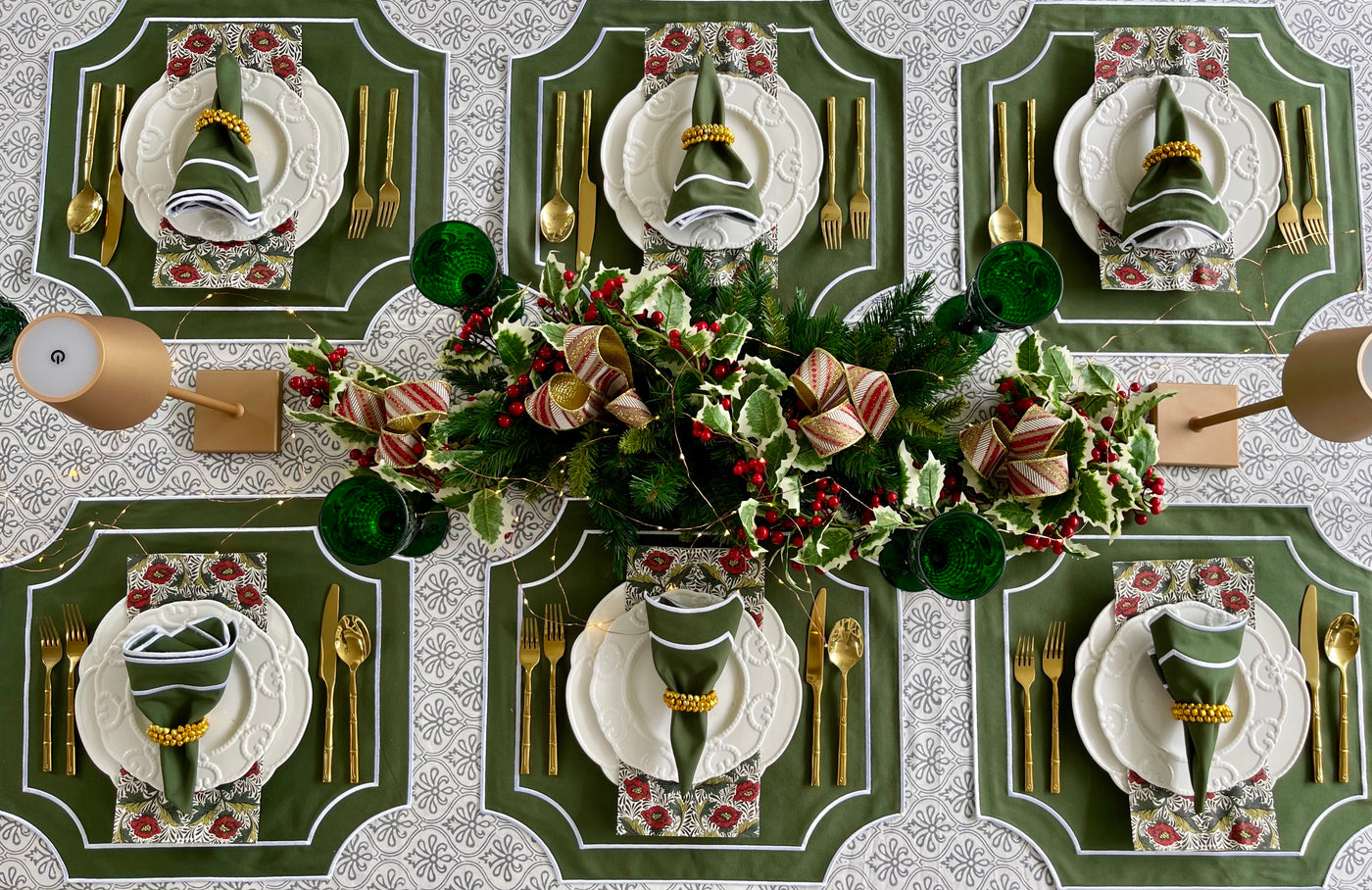 'High Tea' Placemat and Napkin Set - Forest Green