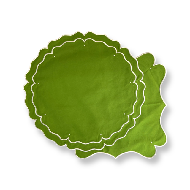 'High Tea' Placemat and Napkin Set - Green -Round