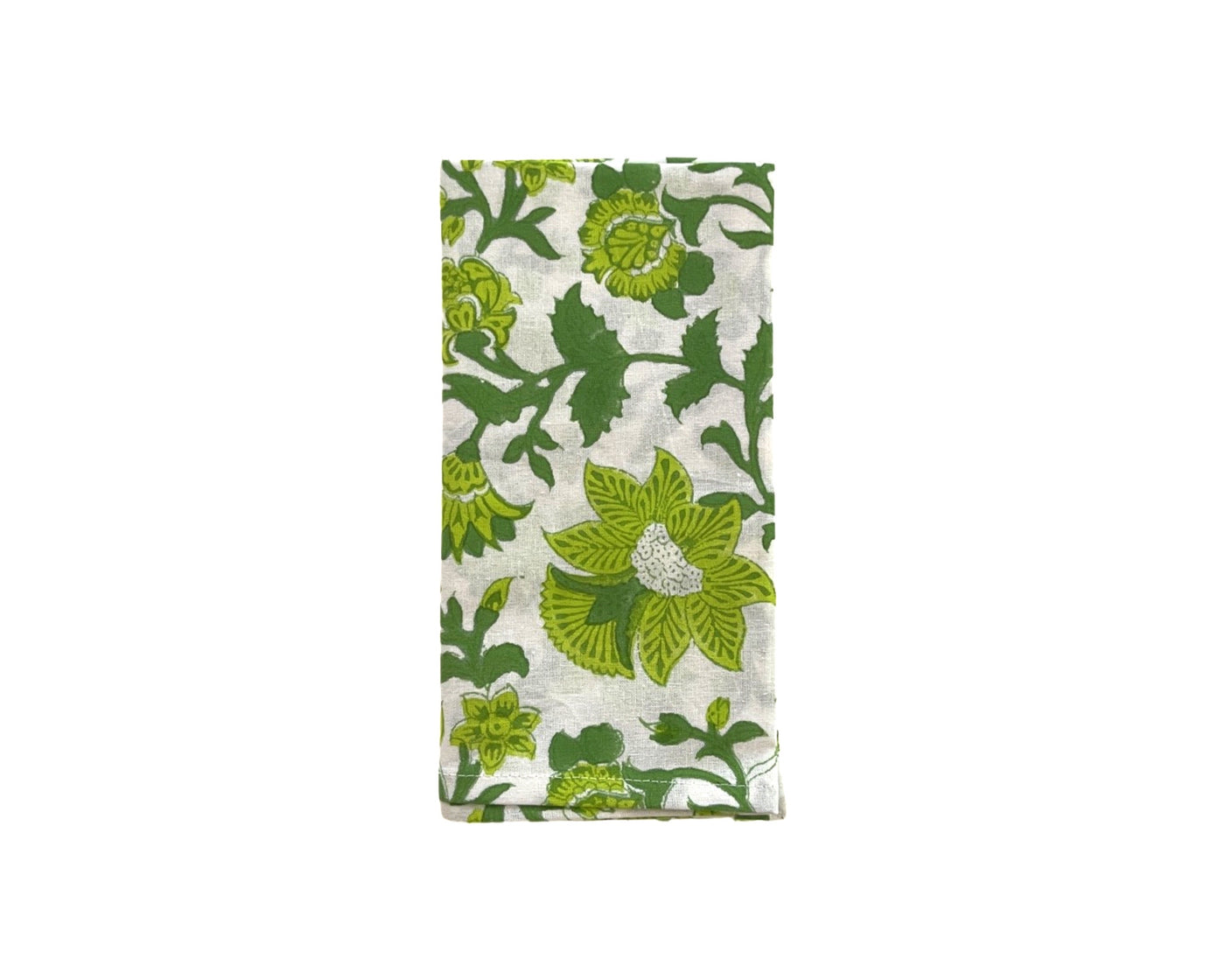 Set of 4 Hand Block Printed 'Emerald Bloom' Cloth Napkins