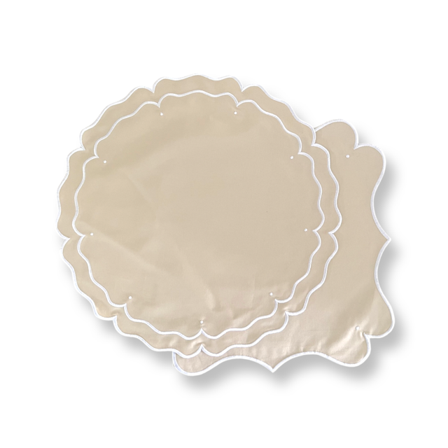 'High Tea' Placemat and Napkin Set - Ivory -Round