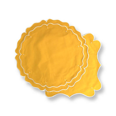 'High Tea' Placemat and Napkin Set - Yellow/Orange -Round