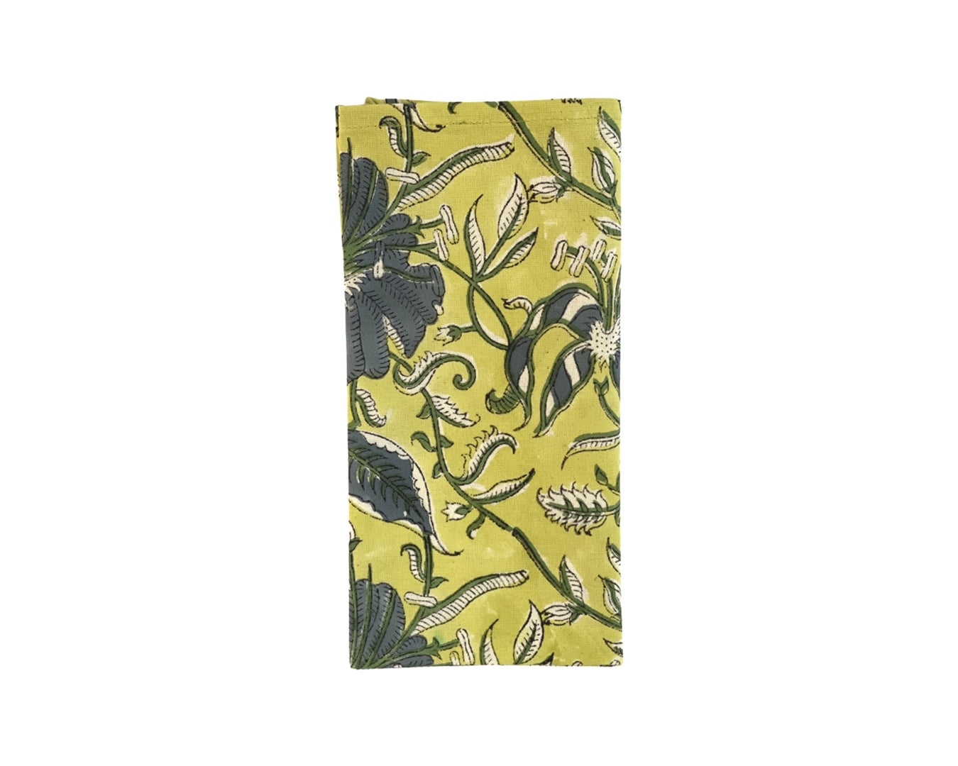 Set of 4 Hand Block Printed Cloth Napkin - Olive Flower Gud
