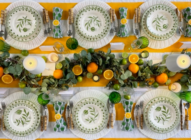 Hand Block Printed 'Stripe' Tablecloth - 'Citrus Orange'