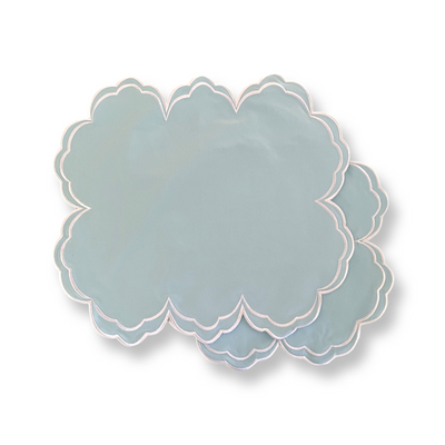 'High Tea' Placemat and Napkin Set - Pale Blue Scalloped