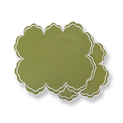 'High Tea' Placemat and Napkin Set - Soft Green Scalloped