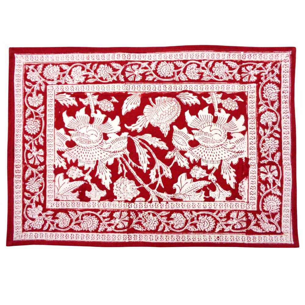 Set of 2 Hand Block Printed 'Rococco Red'  Placemat