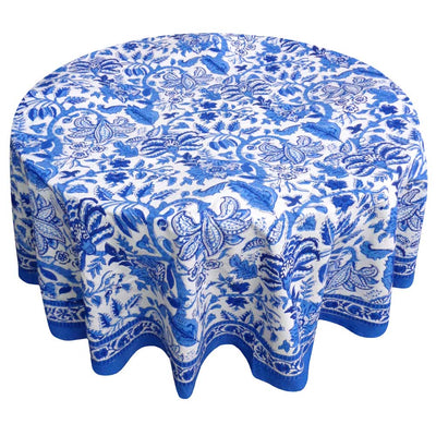 Floral Block Printed Tablecloth Anarkali Blue Open