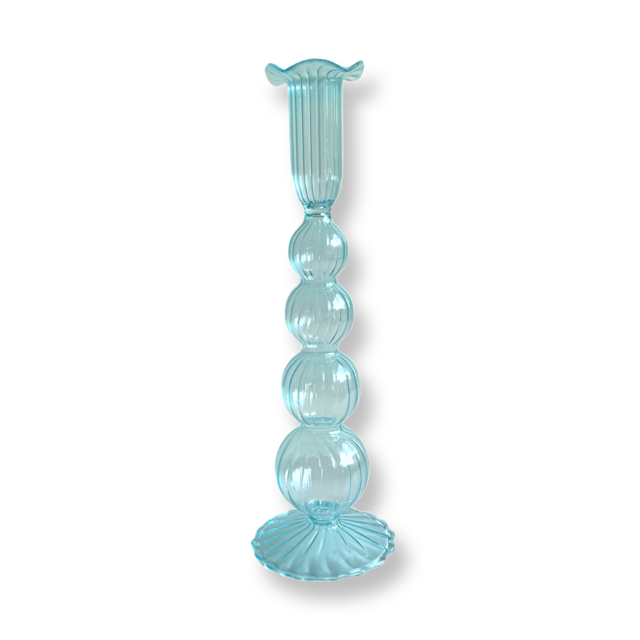 Glass Candle Holder - 'Estelle' Aqua CLEARANCE