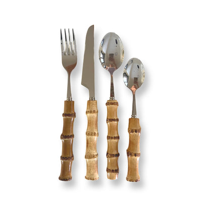 4pc, 16pc or 24pc Bamboo Handle Cutlery - Silver