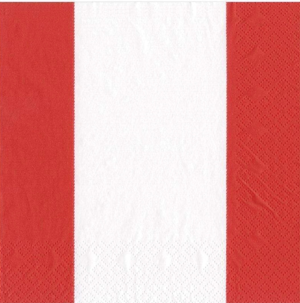Caspari Paper Napkins - Bandol Stripe Red - Luncheon Size 20 pack