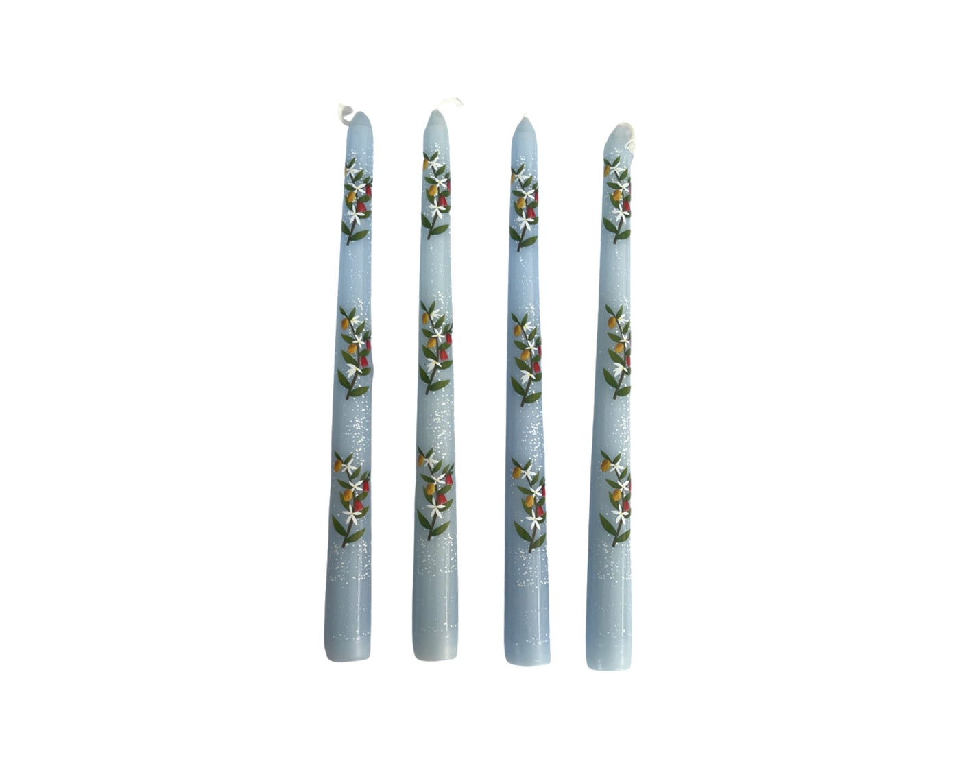 SAMPLES & OVERSTOCKS Classic Taper Candles 25cm Floral Print on Blue - Pack of 4 Candles CLEARANCE