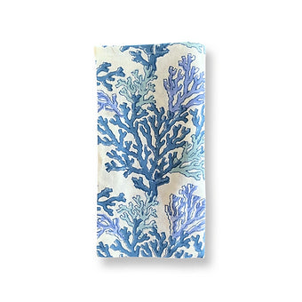 Set of 4 Hand Block Printed Cloth Napkin - Blue Coral