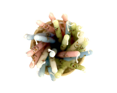 SAMPLES & OVERSTOCKS Classic Taper Candles 25cm Floral Print on White - Pack of 4 Candles CLEARANCE