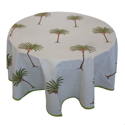Palm Trees Block Printed Tablecloth Green *Rectangle  *Round