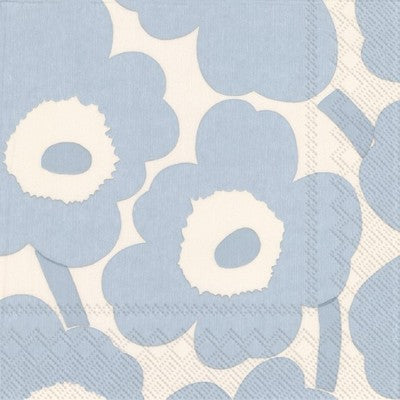 Marimekko Paper Napkins - Unikko Pale Blue and Cream - Luncheon Size 20 Pack