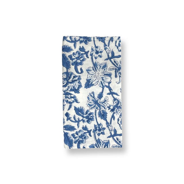 Set of 6 Hand Block Printed Cloth Napkin - Blue Floral