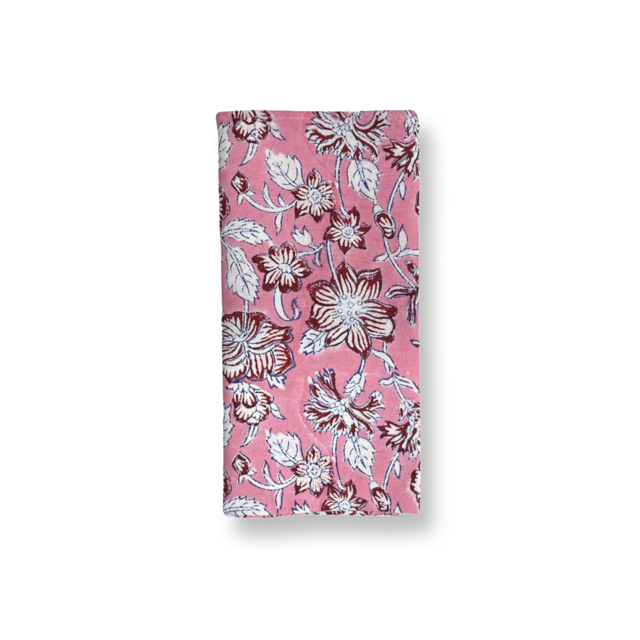 Set of 6 Hand Block Printed Cloth Napkin - Rosebuds Pink