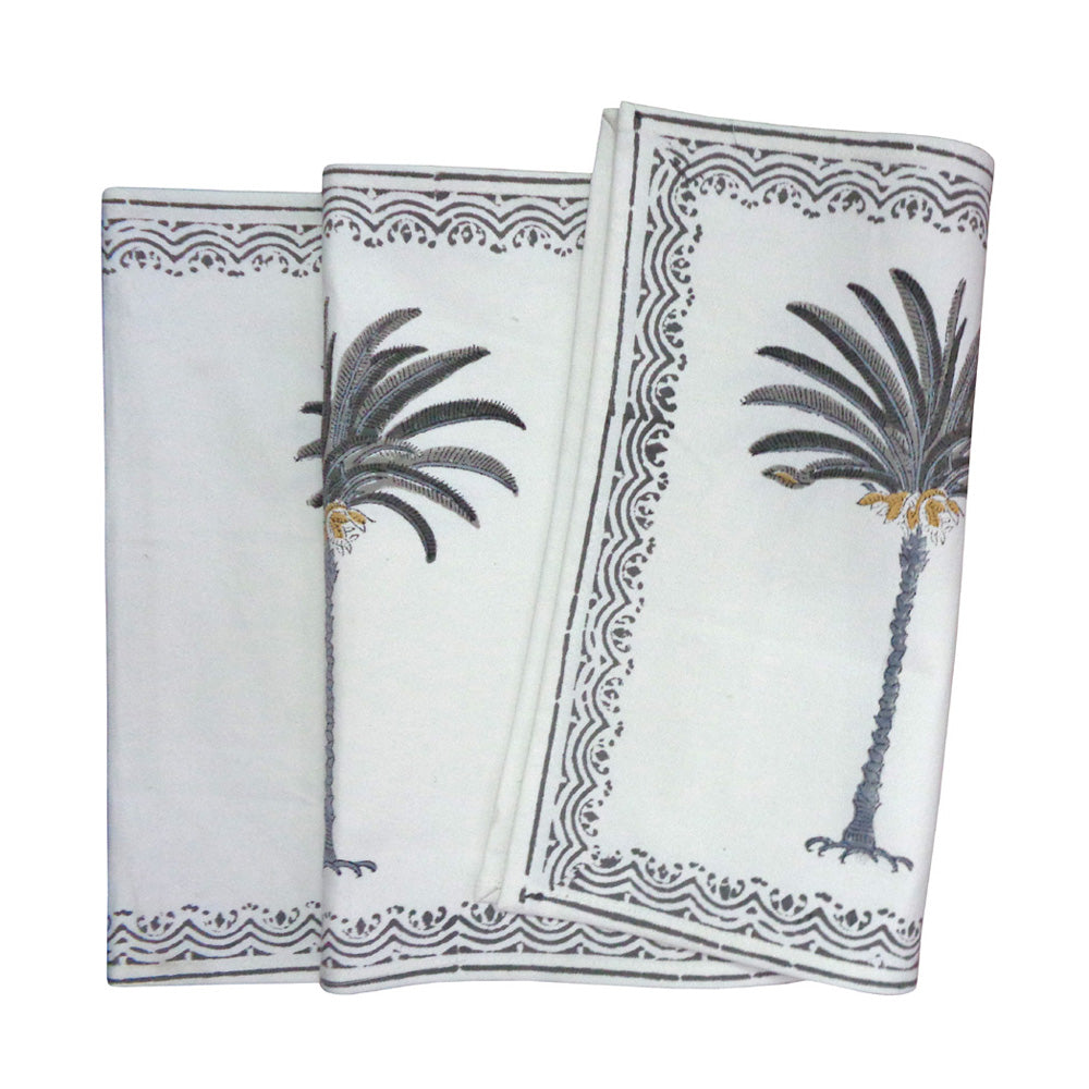 Hand Block Printed Grey Palm Tree Table Runner