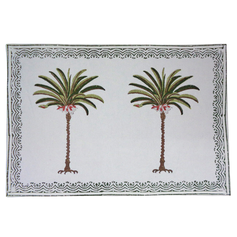 Set of 2 Hand Block Printed 'Green Palm'  Placemats