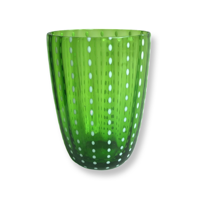 Set of 2 'Spots' Green Glass Tumblers 11.2cm H