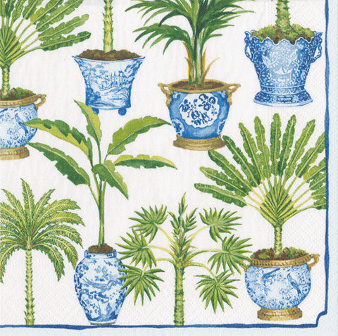 Caspari Paper Napkins - Chinoiserie - Potted Palms - Luncheon or Cocktail Size 20 Pack